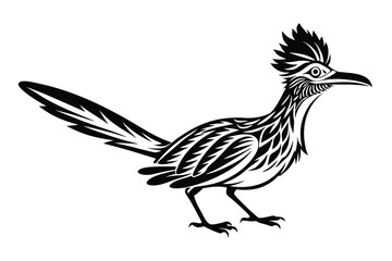Stylized Roadrunner Silhouette on White Background with Sharp Details and Crest
