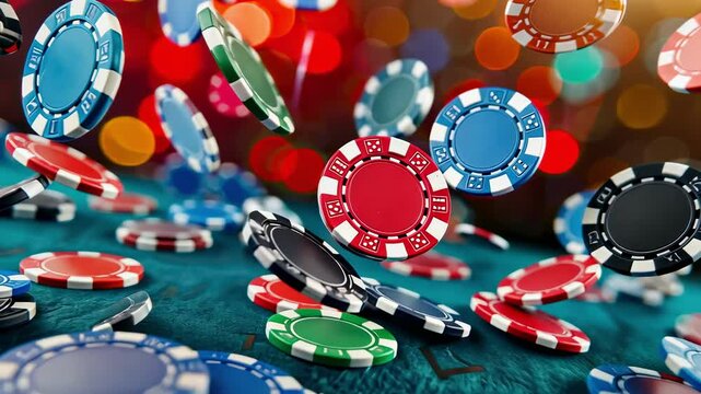 poker chips fall on the poker table