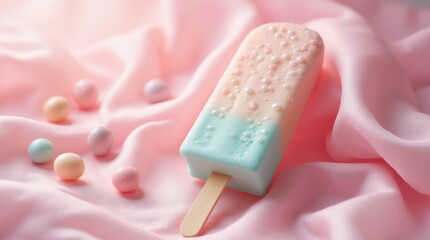Obraz premium A cotton candy-inspired pastel popsicle with candy beads