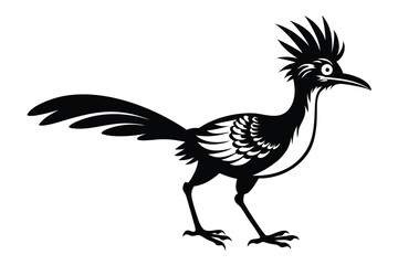 Roadrunner Cartoon Bird in Black Silhouette Illustration, 