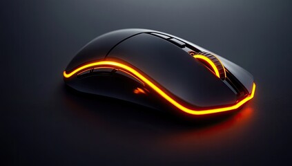 Modern computer mouse with glowing orange accents