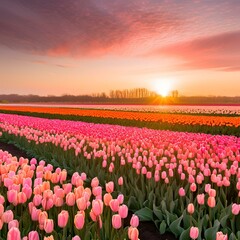 field of tulips and the sun