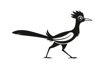 Stylized Silhouette of Roadrunner Bird Walking Isolated on White Background
