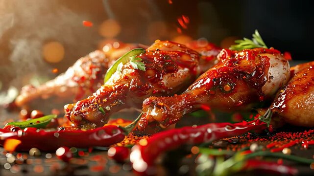 close-up of deep-fried chicken drumsticks