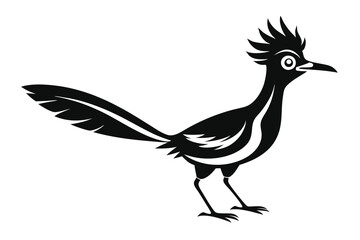 Roadrunner Bird Isolated, Monochrome, Cartoon Animal 