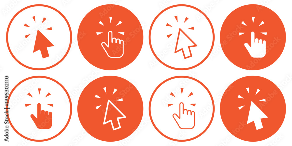 Aufkleber hand and arrow click icon set. this collection of user-friendly cursor click icons is perfect for we