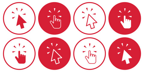 Hand and arrow click icon set. This collection of user-friendly cursor click icons is perfect for websites, apps, and other digital platforms.