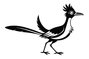 Roadrunner Bird Silhouette with Crest and Tail Design Isolated