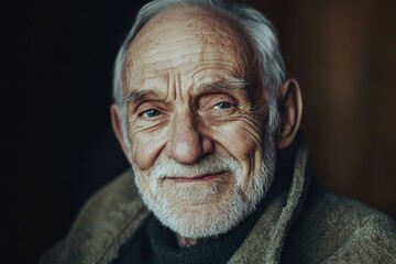 Obraz premium Elderly Man Portrait with Kind Eyes and White Beard Smiling Slightly