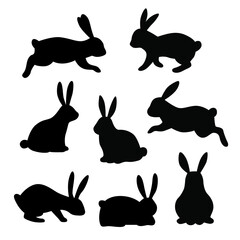 Easter bunny set of rabbit silhouettes in different positions.