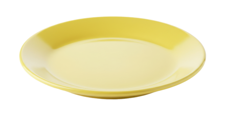 Yellow plate on a white background, showcasing simplicity and elegance for dining