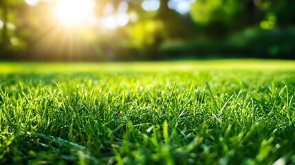Naklejka premium Lush green grass in sunlight