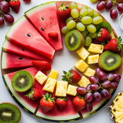 Rainbow Style Fruit Arrangement on White Background