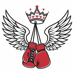 Boxing gloves with wings and a crown for champion badge