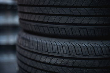 Tire is placed on the tire storage rack in the tire industrial. Be prepared for vehicles that need to change tires.