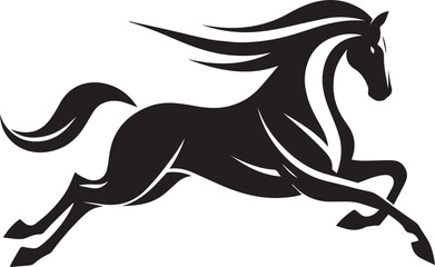 Black horse silhouette vector illustration showing a running stallion with flowing mane and tail