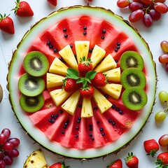 Top-Down View of Healthy Summer Fruit Medley