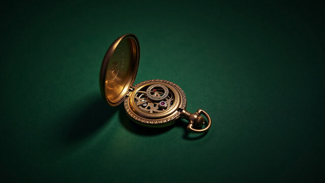 Antique Gold Pocket Watch on Green