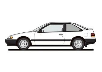 Obraz premium White Coupe Automobile Isolated, Sleek Body, Black Accents, Side Profile View