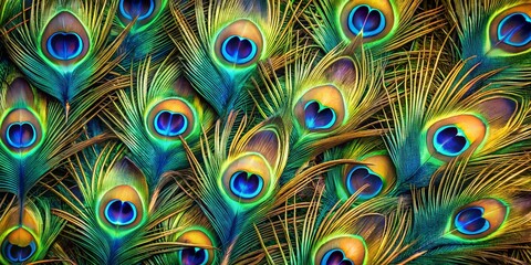 Explore the intricate beauty of peacock feathers in a vibrant macro wall display highlighting nature's artistry  peacock, feathers, macro, nature, colors, beauty, patterns, display, intricate, 