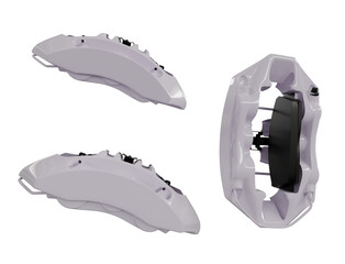 white car brake calipers isolated on white background