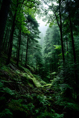 Obraz premium Deep green pine forest landscape