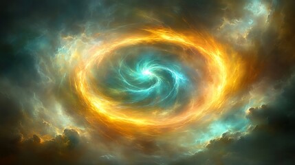 Obraz premium A swirling vortex of celestial fire and ice in a cosmic storm.