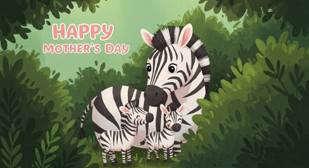 Mother’s day celebration with zebras in a lush jungle setting