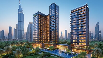 Modern luxury residential towers in a vibrant city