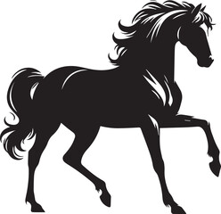 Black horse silhouette vector illustration showing a running stallion with flowing mane and tail