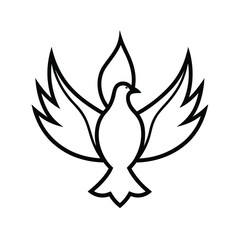 Simple Outline of a Dove with Three Flames Beneath