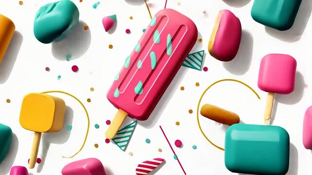 Summer Treats: A vibrant illustration of popsicles, ice cream, and geometric shapes, evoking a feeling of joy and summer fun.