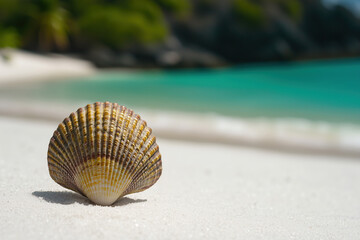 Close-up Seashell on White Sand Tropical Beach Relaxing Summer Ocean Island Paradise Nature Travel Destination