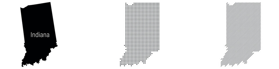 Indiana silhouette map and two patterns of dots and slanted lines. Flat vector illustration isolated on white