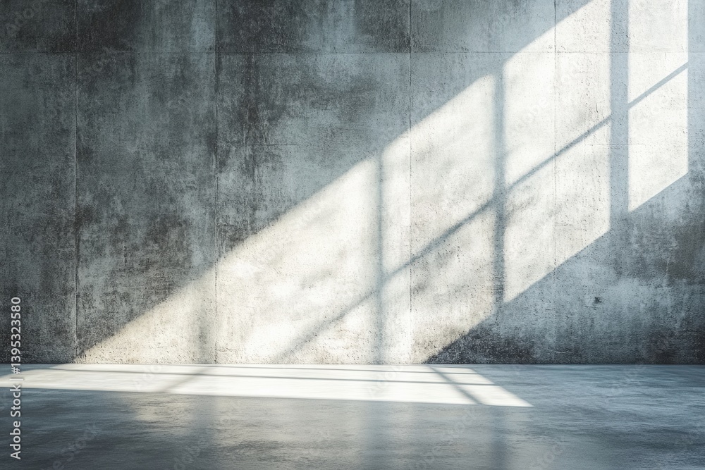 Poster Sunlight illuminating empty concrete room with window shadow