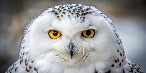Obraz premium Stunning portrait of a snowy owl with striking yellow eyes against a soft blurred background , snowy, owl, yellow, eyes, white, feathers, detailed, portrait, wildlife, bird, northern, hemispher