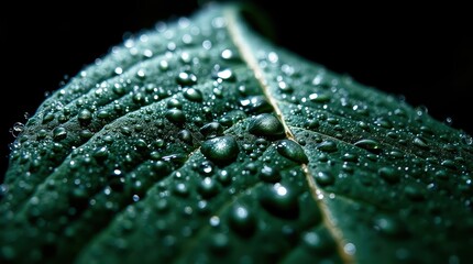 Close-up of a leaf covered in dew drops