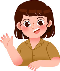 Cheerful Girl with Bob Haircut Waving Hello