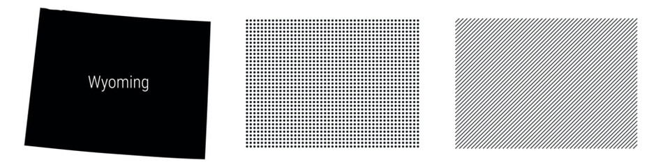 Wyoming silhouette map and two patterns of dots and slanted lines. Flat vector illustration isolated on white