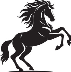 Black horse silhouette vector illustration showing a running stallion with flowing mane and tail