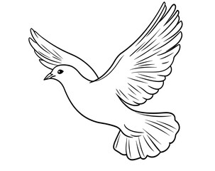 Obraz premium Simple Dove Outline Flying, Wing Spread, Black and White Illustration, Symbolic Bird