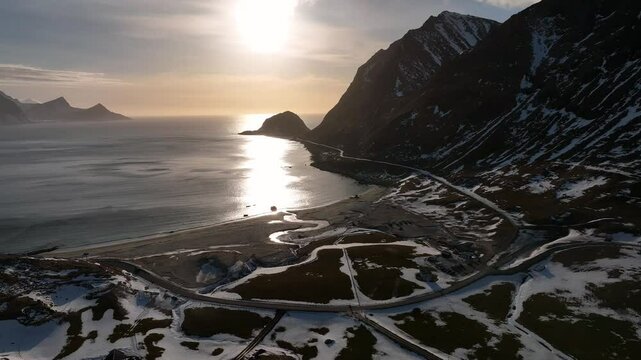 Haukland beach sunset