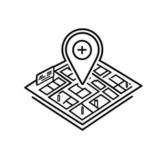 Map with a location pin and detailed layout on a clean, minimalist background