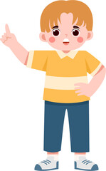 Cheerful Boy in Yellow Polo Shirt Pointing Upward