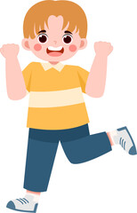 Joyful Boy in Yellow Shirt Dynamically Posing