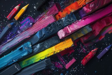 Obraz premium vibrant coloring pencils on dark surface