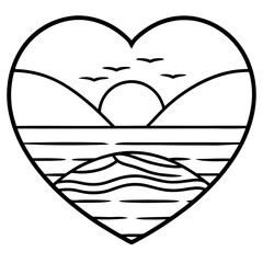 Sunset Over a Romantic Heart Lake - Fine Line Art