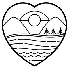 Sunset Over a Romantic Heart Lake - Fine Line Art