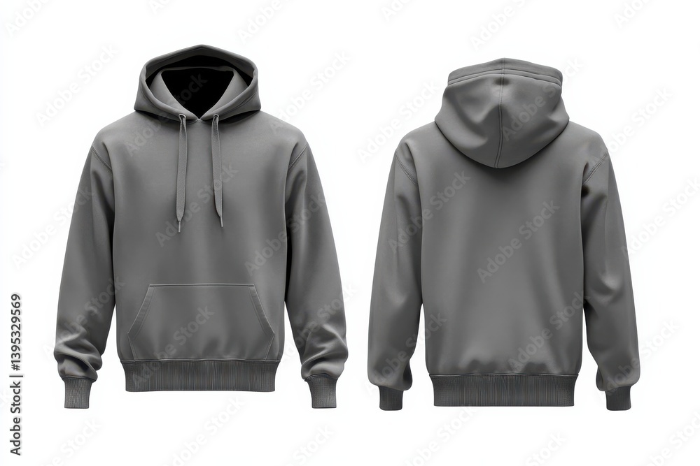 Poster stylish gray hoodie displayed from front and back angles, perfect for casual wear and layering in va