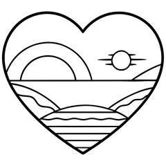 Sunset Over a Romantic Heart Lake - Fine Line Art